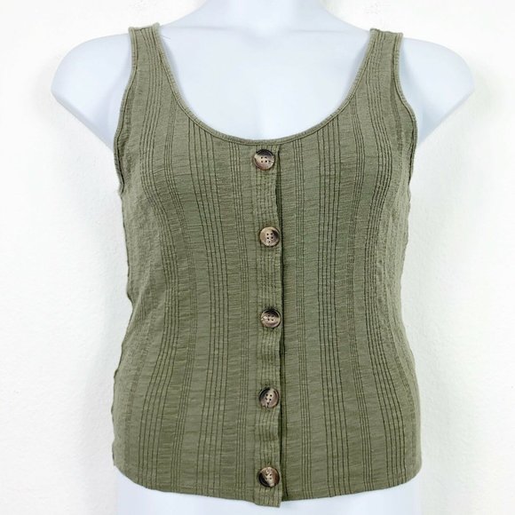 American Eagle Outfitters Tops - American Eagle L Tank Top Olive Green Faux Buttons